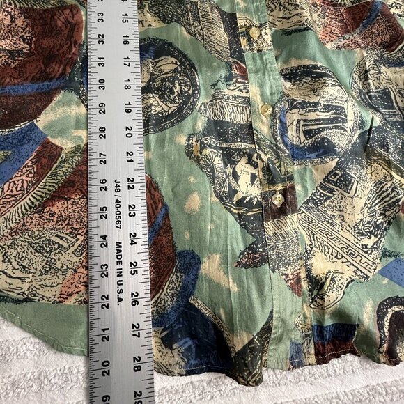 Vintage Metro Express Mens Vase Coin Victorian Silk Button Down Shirt Medium - Picture 6 of 6